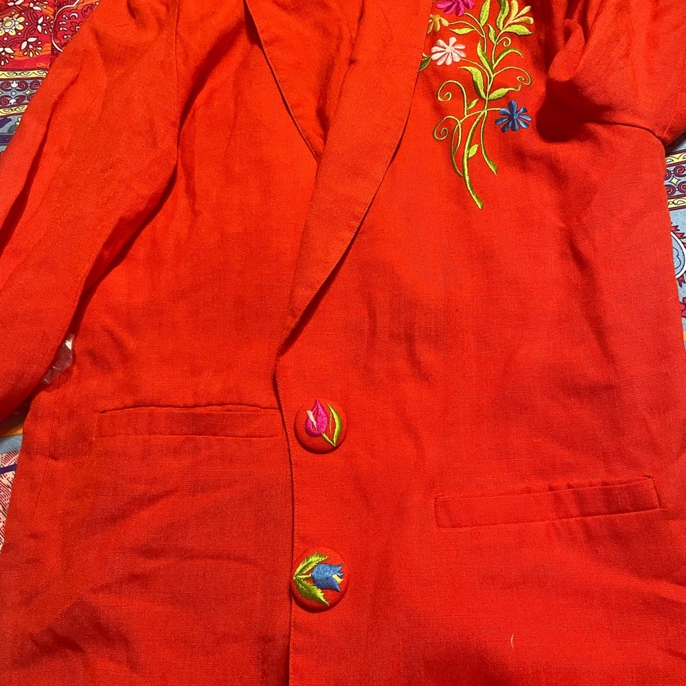 Vibrant Orange Embroidered Blazer